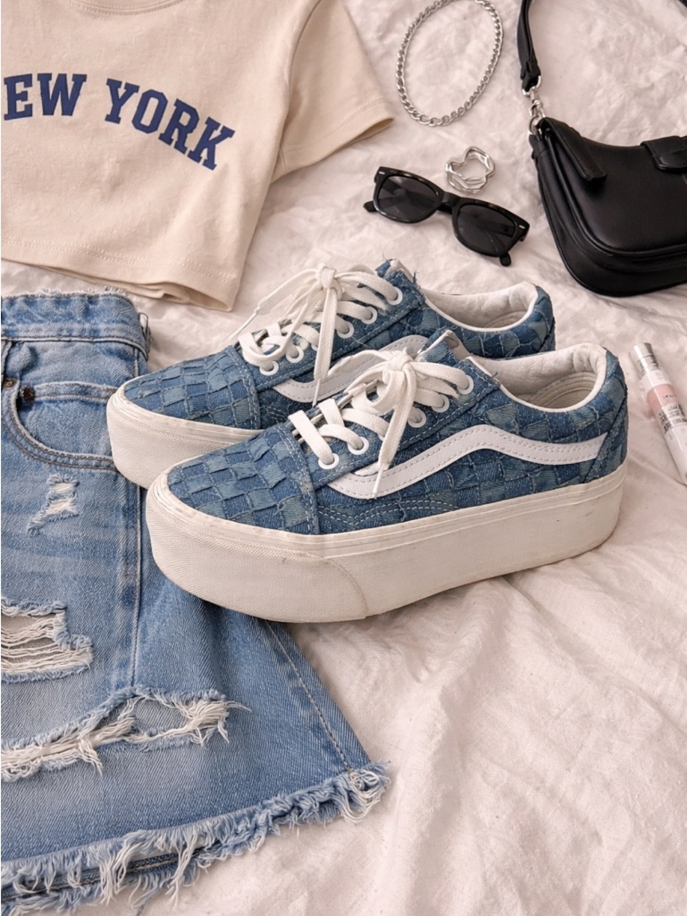 Vans Blue Woven Denim Platform Sneakers for Women